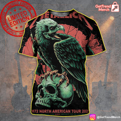 Metallica 3D All Over T-Shirt, M72 North American Tour 2025, Rhys Cooper Skull Eagle Art, Heavy Metal Concert Shirt - Get Trend Merch