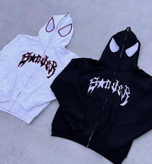 Women’s Harajuku Spider Print Oversized Zip-Up Hoodie