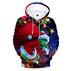 Grinch Inspired 3D Printed Christmas Hoodie – Oversized Harajuku Pullover