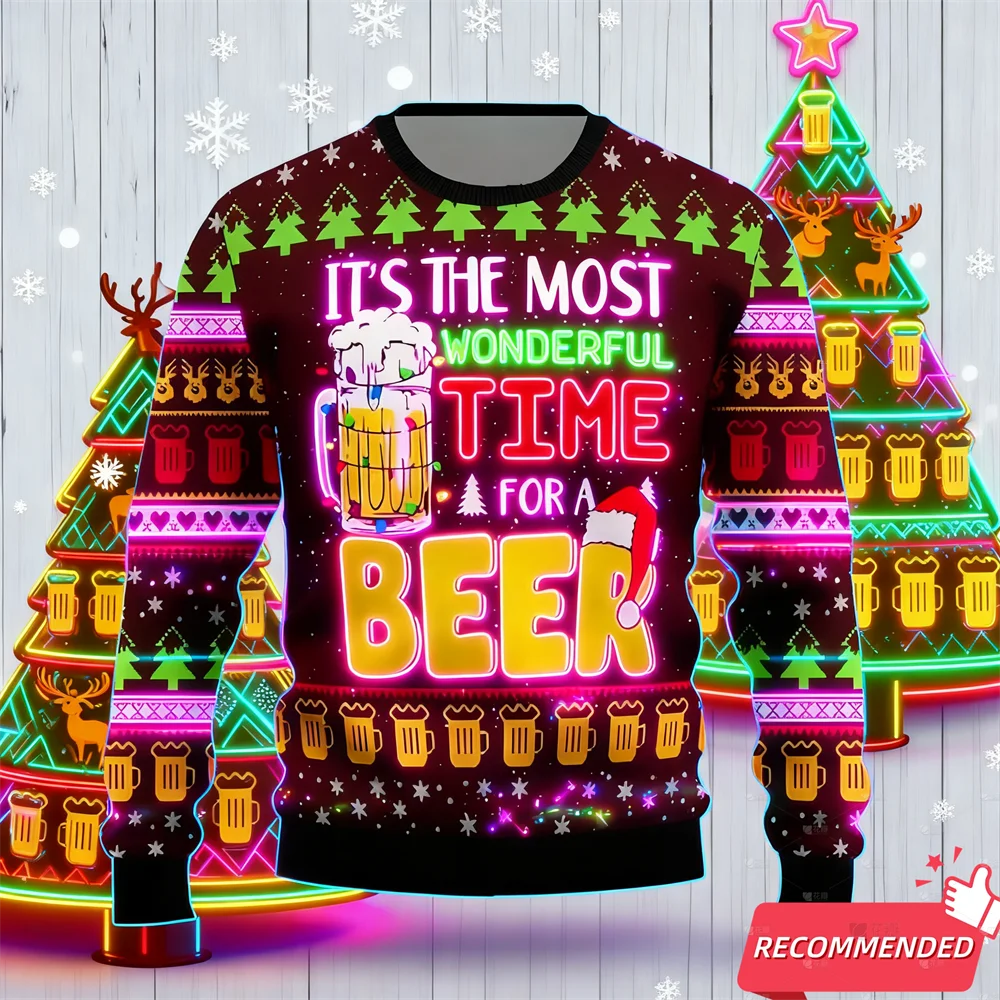 Beer Ugly Christmas Sweater - Funny Santa Crewneck
