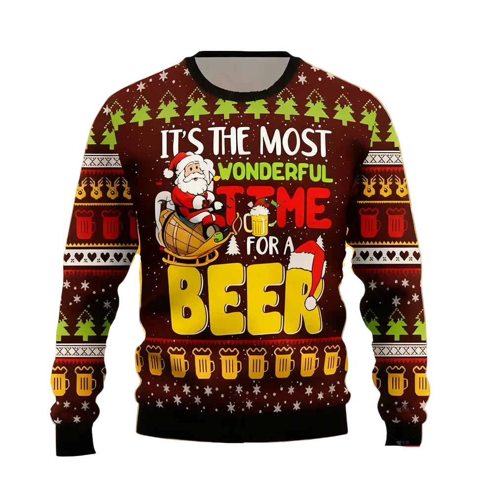 Beer Ugly Christmas Sweater - Funny Santa Crewneck