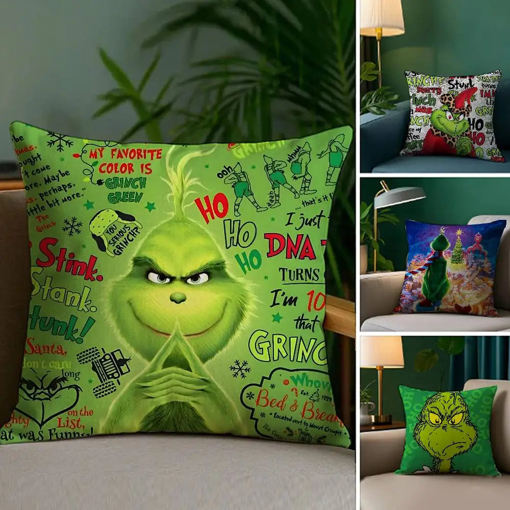 Grinch Inspired Christmas Throw Pillow Cover