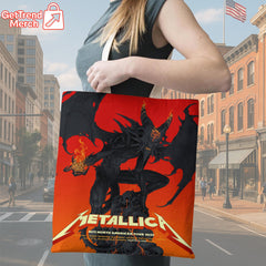 Metallica Santa Clara 2025 Tote Bag – M72 World Tour Pop-Up Shop Exclusive, Demon Art Design Canvas Shoulder Bag - Get Trend Merch