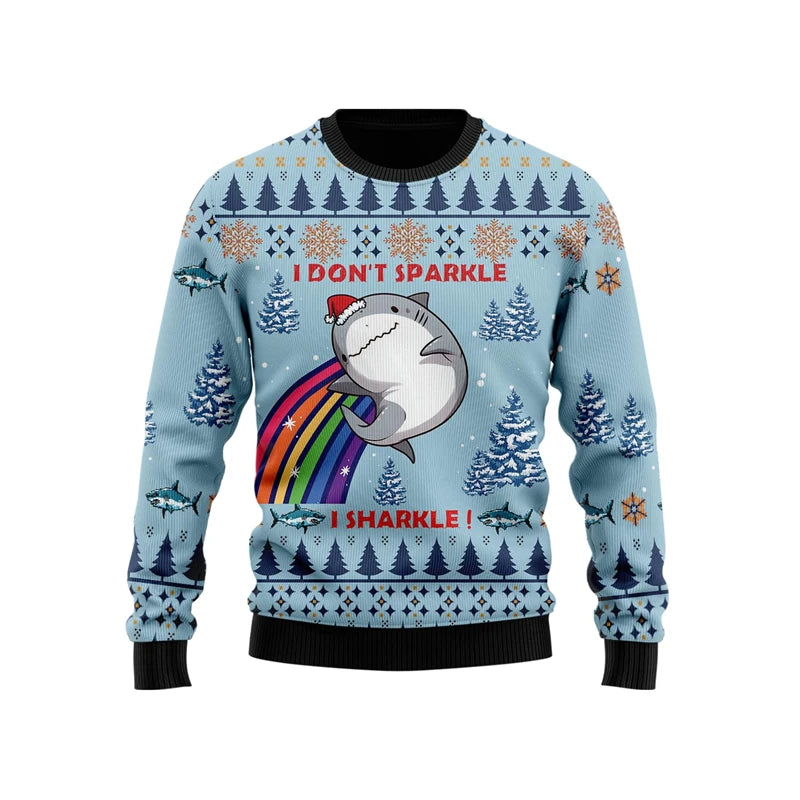 Funny Cartoon Shark Ugly Christmas Sweater