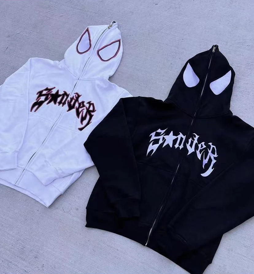 Women’s Harajuku Spider Print Oversized Zip-Up Hoodie