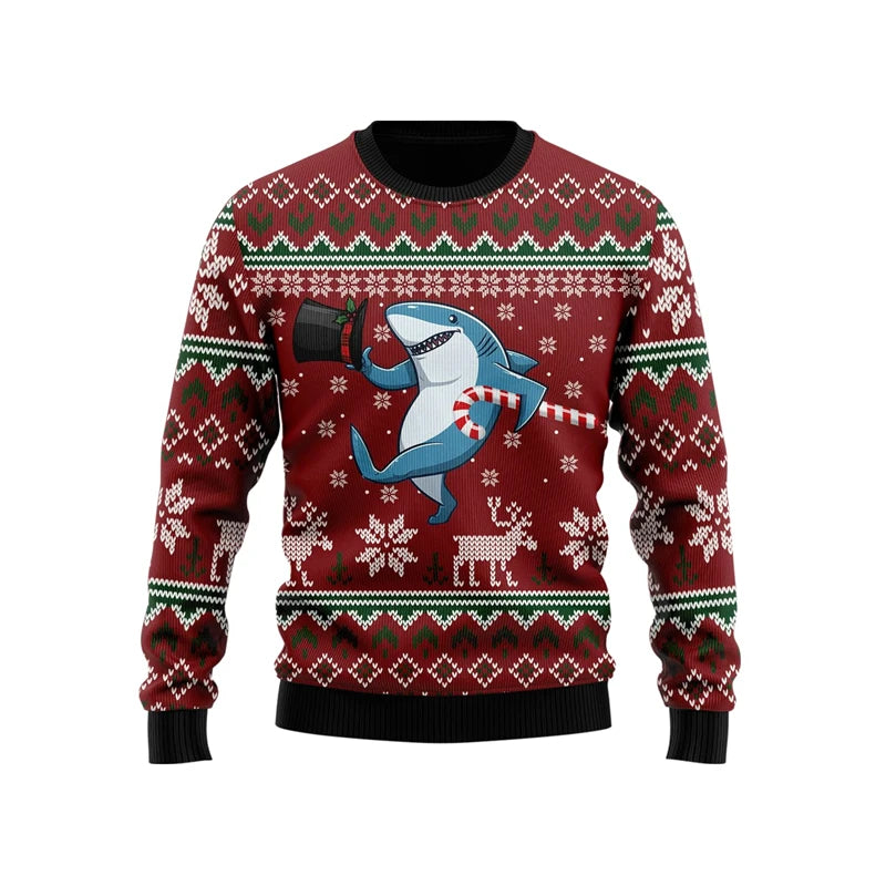 Funny Cartoon Shark Ugly Christmas Sweater