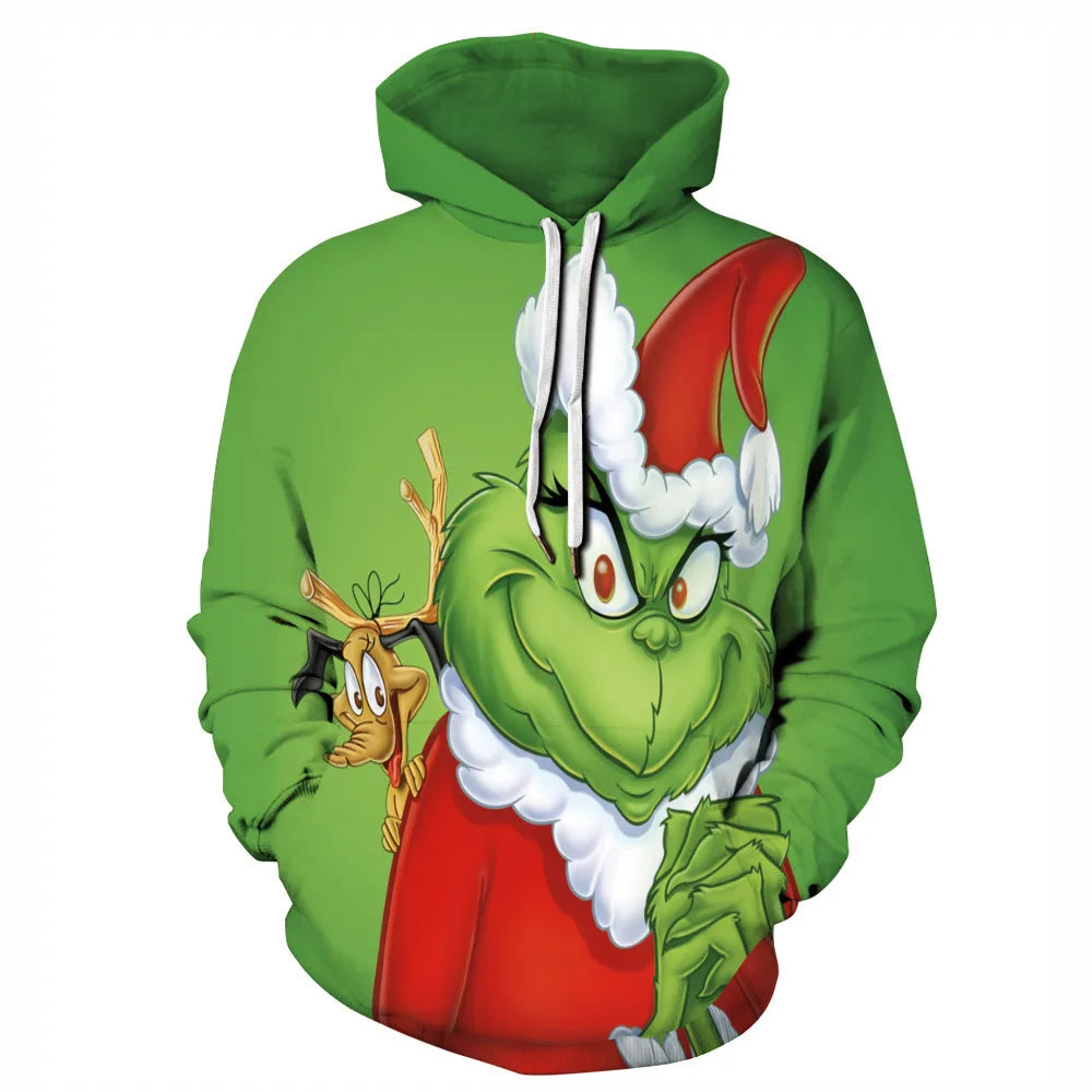 Grinch Inspired 3D Printed Christmas Hoodie – Oversized Harajuku Pullover