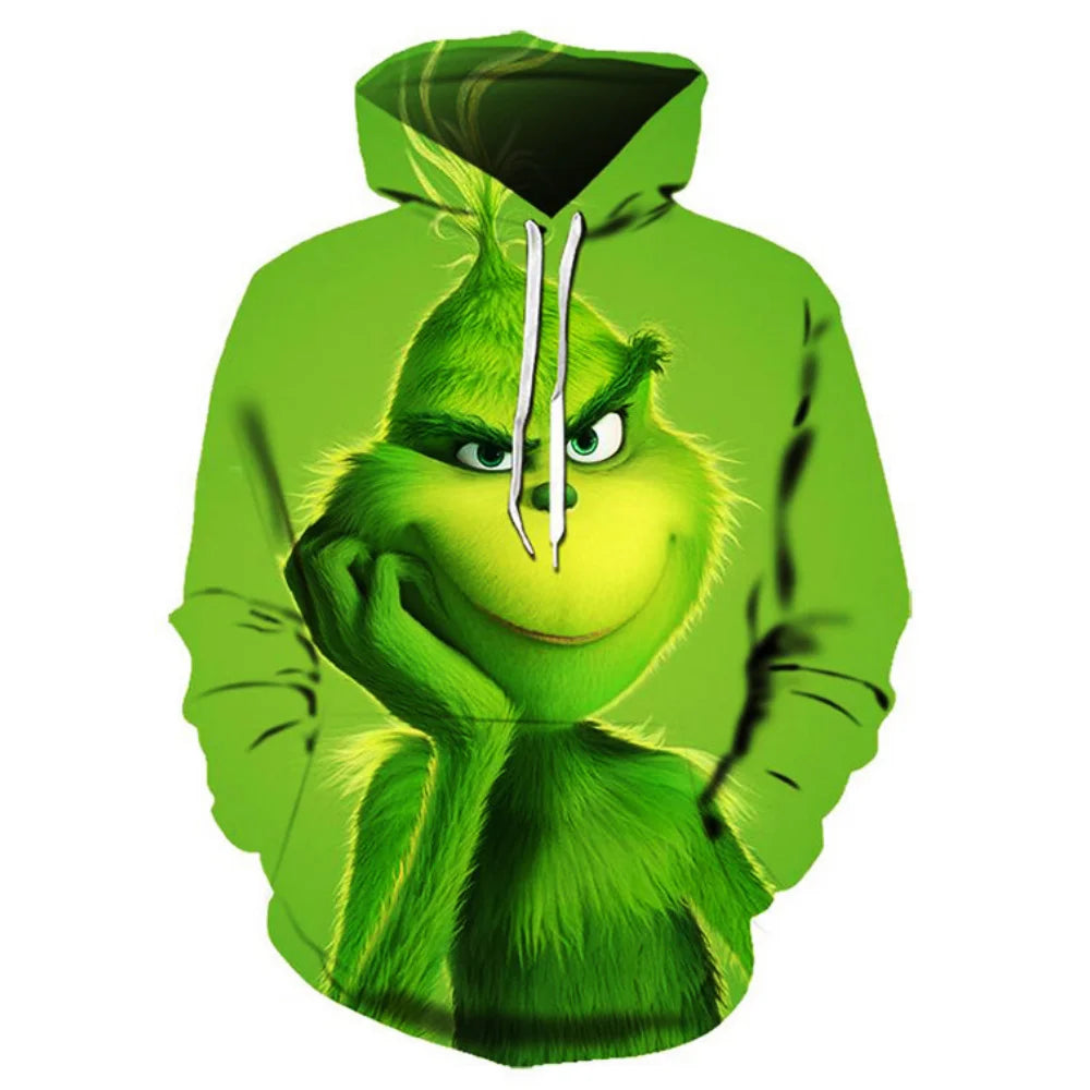 Grinch Inspired 3D Printed Christmas Hoodie – Oversized Harajuku Pullover