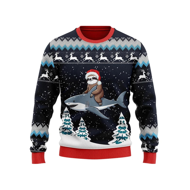 Funny Cartoon Shark Ugly Christmas Sweater