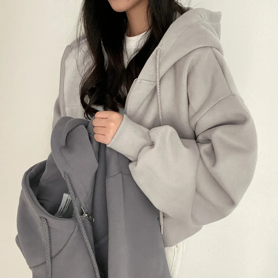 Women’s Oversized Zip-Up Cropped Hoodie