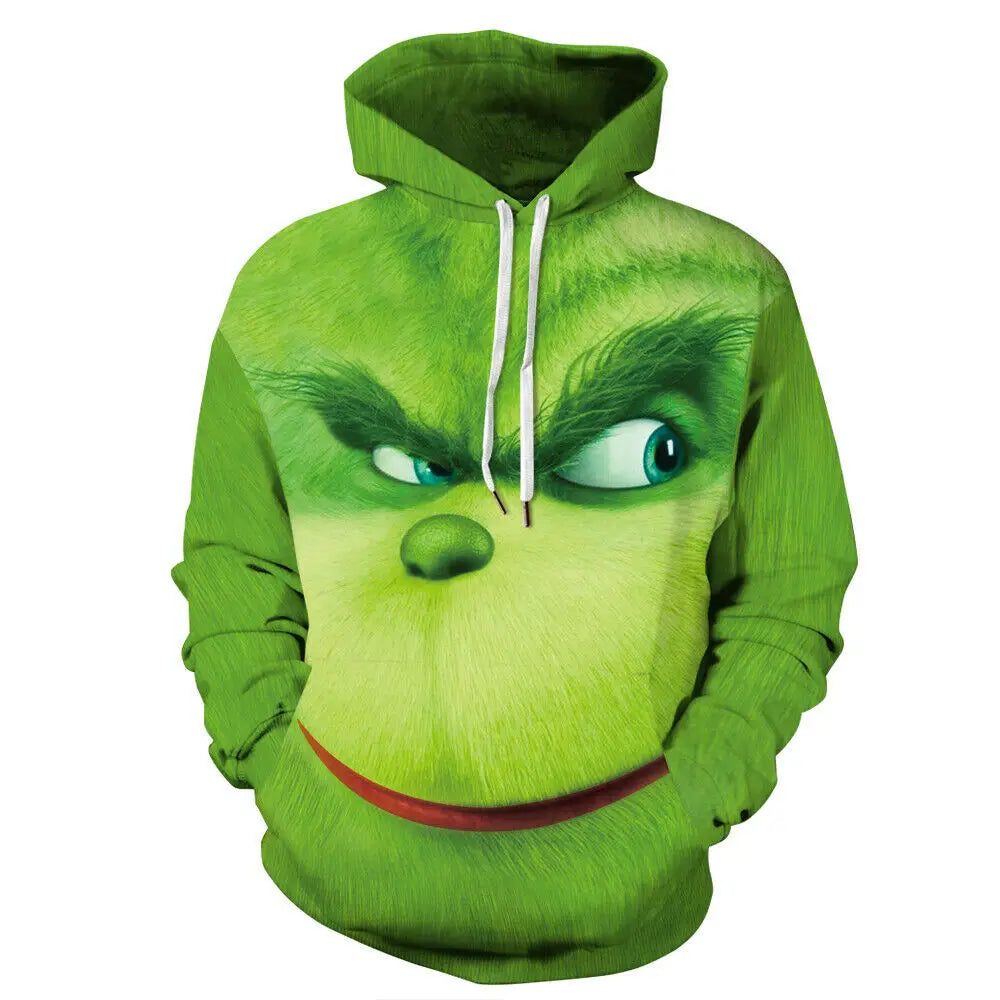 Grinch Inspired Christmas Hoodie – 3D All Over Print Harajuku Pullover