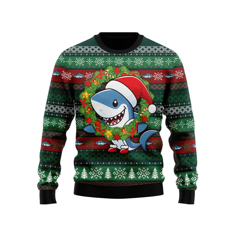Funny Cartoon Shark Ugly Christmas Sweater
