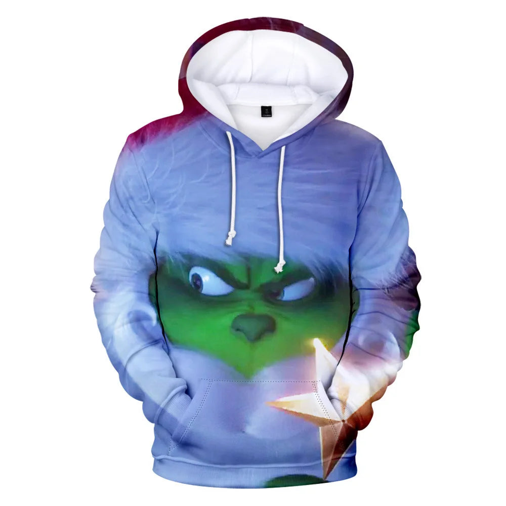 Grinch Inspired 3D Printed Christmas Hoodie – Oversized Harajuku Pullover