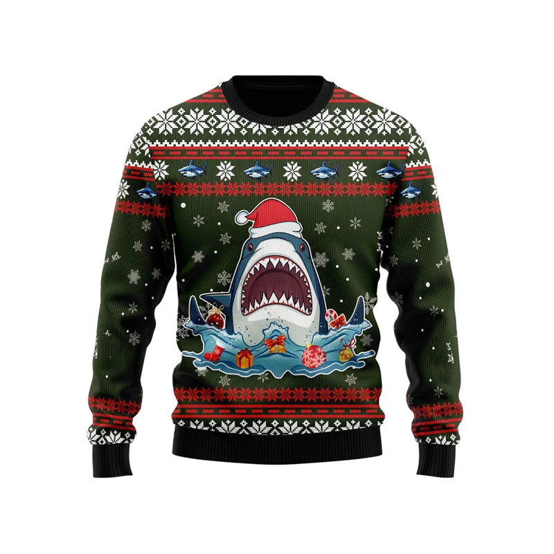 Funny Cartoon Shark Ugly Christmas Sweater