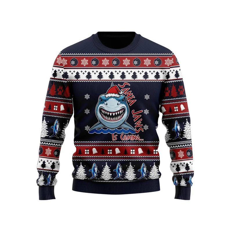 Funny Cartoon Shark Ugly Christmas Sweater