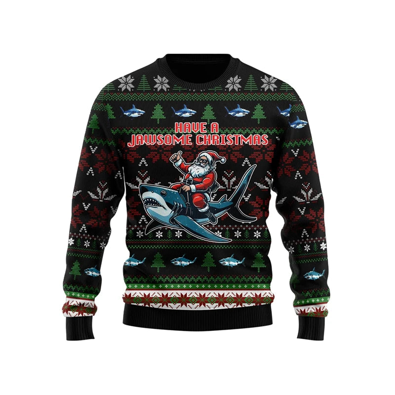 Funny Cartoon Shark Ugly Christmas Sweater