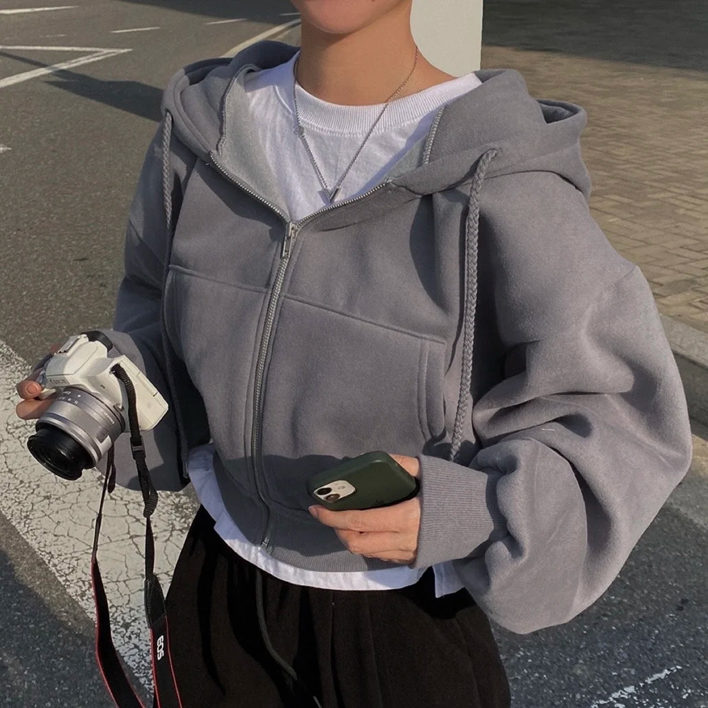 Women’s Oversized Zip-Up Cropped Hoodie