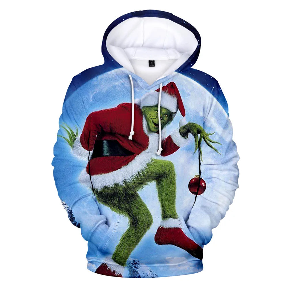 Grinch Inspired 3D Printed Christmas Hoodie – Oversized Harajuku Pullover