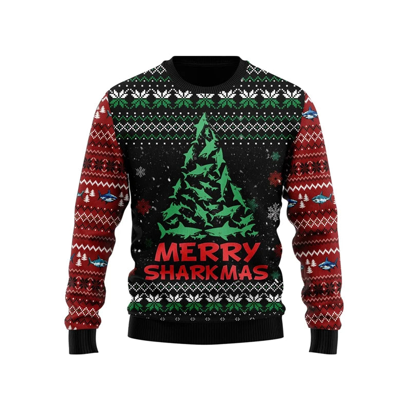Funny Cartoon Shark Ugly Christmas Sweater