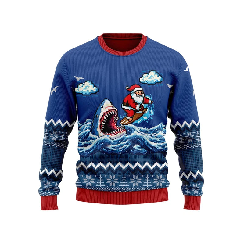 Funny Cartoon Shark Ugly Christmas Sweater