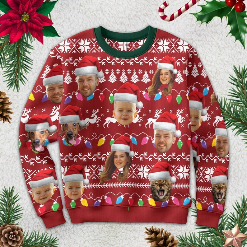 Custom Face Ugly Christmas Sweater – Personalized Photo Xmas Gift