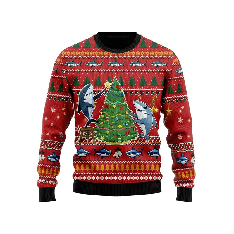 Funny Cartoon Shark Ugly Christmas Sweater