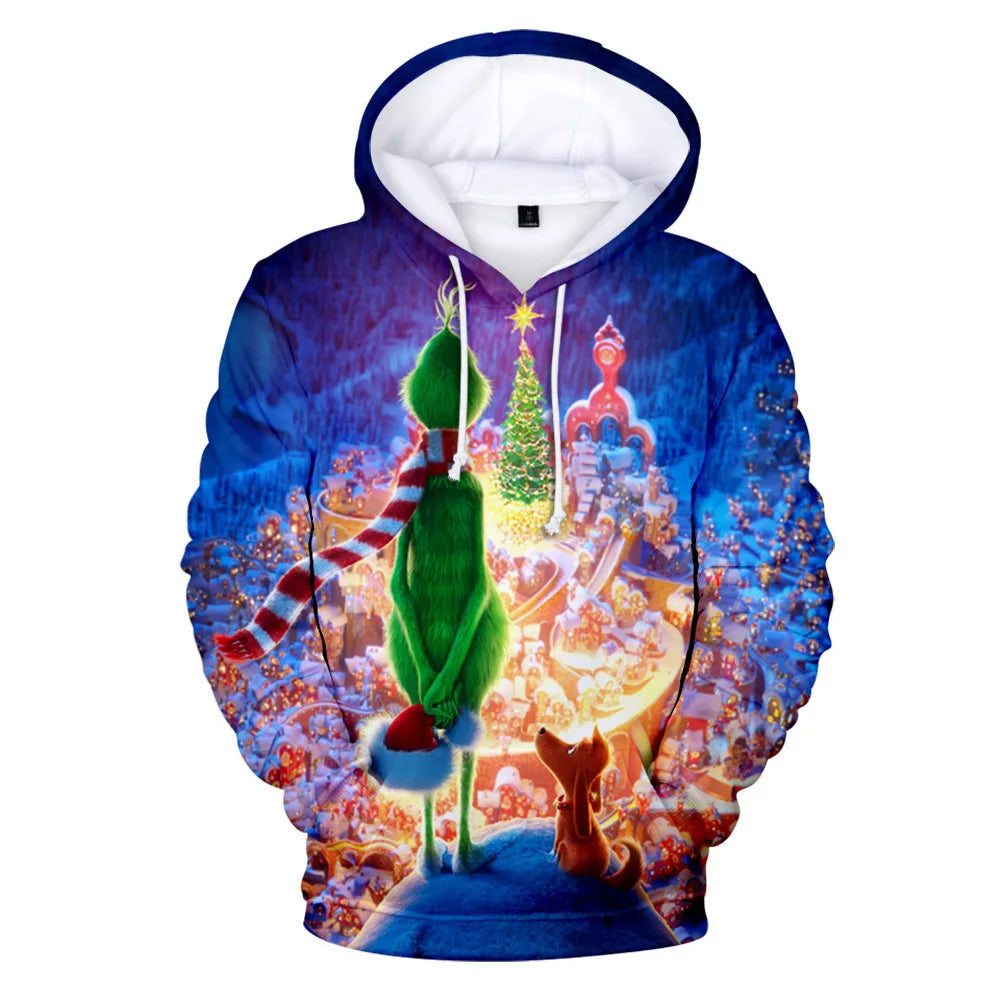 Grinch Inspired Christmas Hoodie – 3D All Over Print Harajuku Pullover