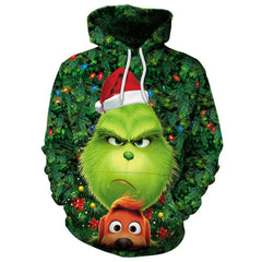 Grinch Inspired Christmas Hoodie – 3D All Over Print Harajuku Pullover