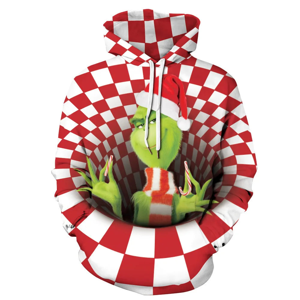 Grinch Inspired 3D Printed Christmas Hoodie – Oversized Harajuku Pullover