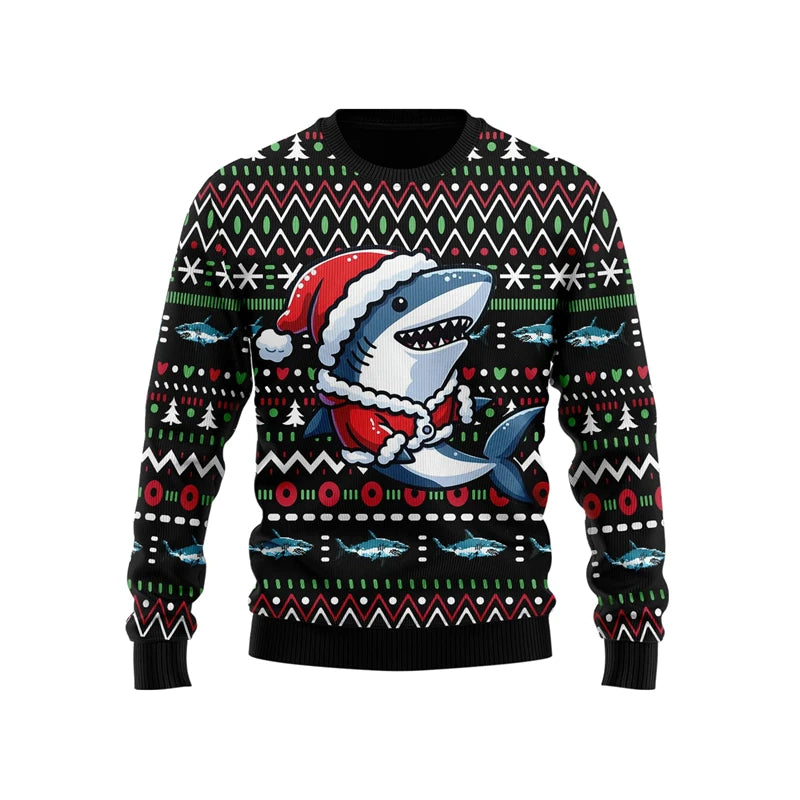 Funny Cartoon Shark Ugly Christmas Sweater