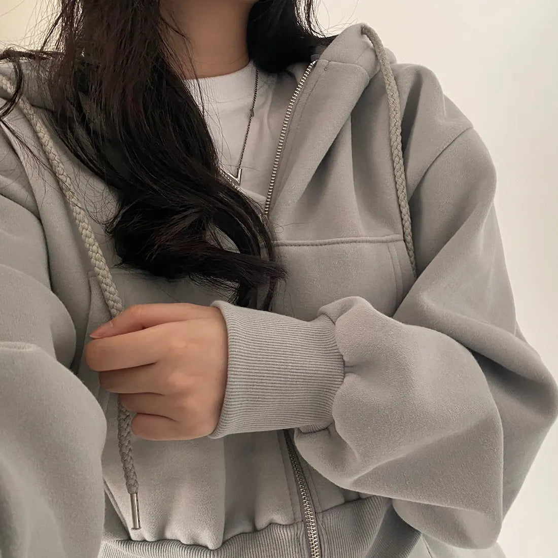 Women’s Oversized Zip-Up Cropped Hoodie