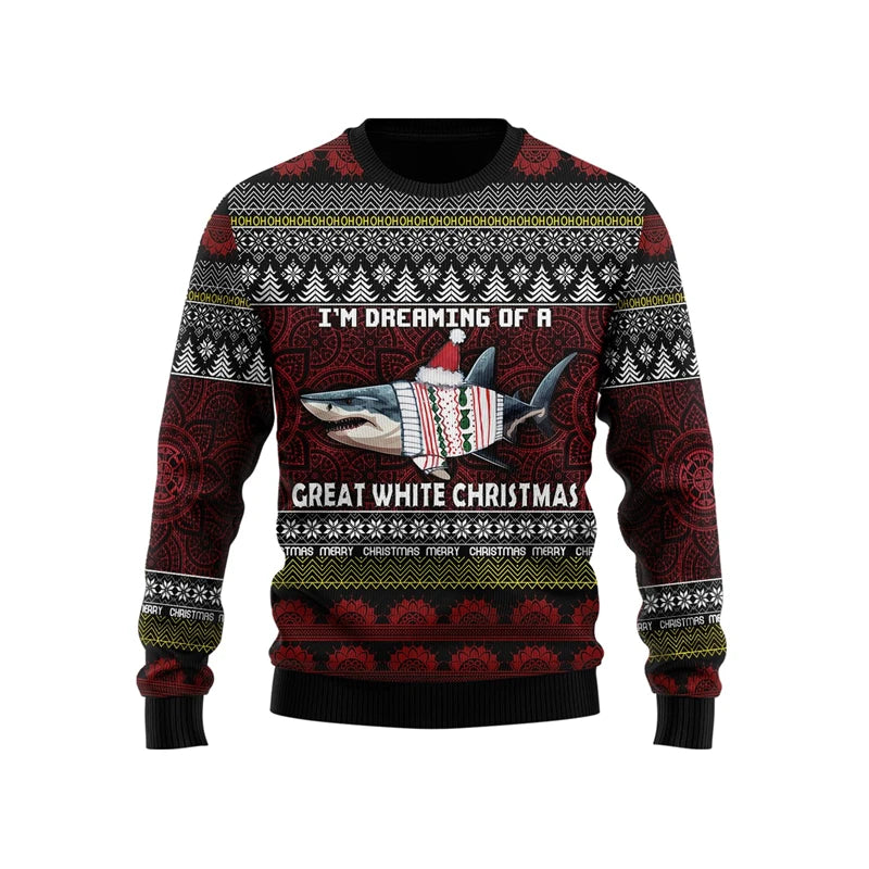 Funny Cartoon Shark Ugly Christmas Sweater