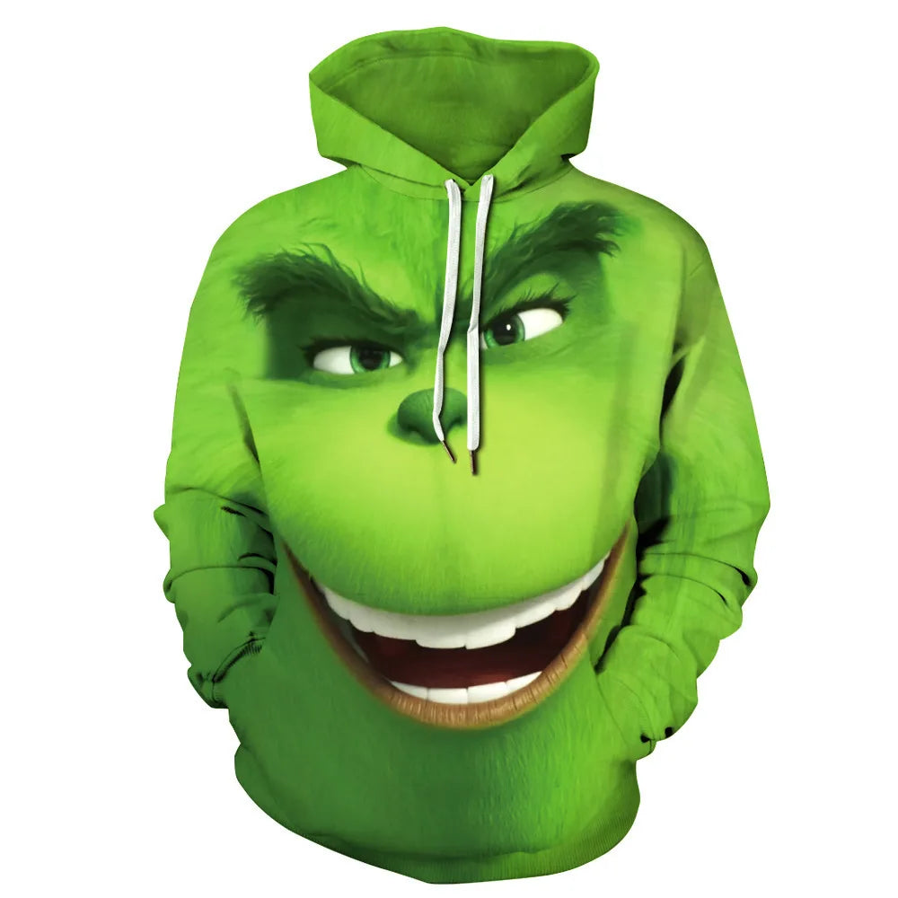 Grinch Inspired 3D Printed Christmas Hoodie – Oversized Harajuku Pullover
