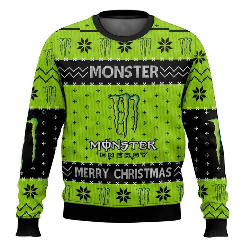 Green Claw Energy Inspired Ugly Christmas Sweater – Warm Knit-Look Crewneck