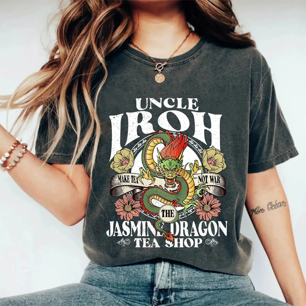 Uncle Iroh Jasmine Dragon Tea Shop Washed T-Shirt – Make Tea Not War T-Shirt, Avatar The Last Airbender Vintage Fan Tee - Get Trend Merch