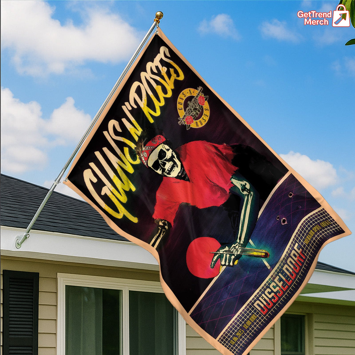 Guns N’ Roses Düsseldorf 2025 Skeleton Ping Pong House Flag – Official Concert Tour Outdoor Banner - Get Trend Merch