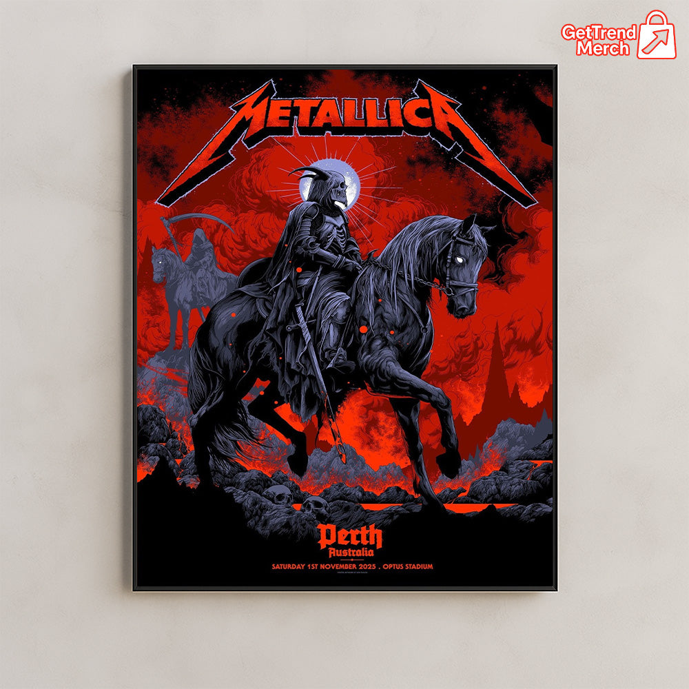 Metallica, Perth, Australia, Optus Stadium, 2025, Poster Canvas Wall Art, Concert Poster, Tour Merch Style, Fan-Made Tribute, Collector
