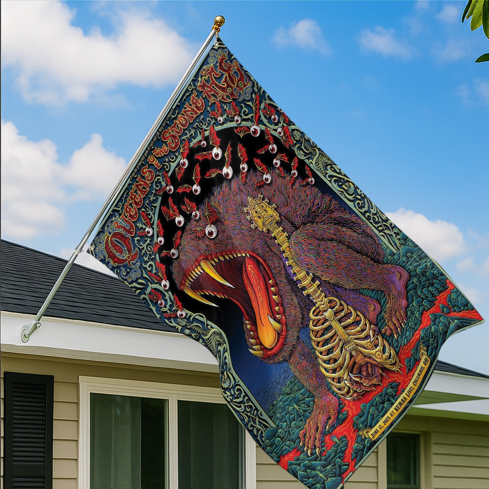 Queens Of The Stone Age Concert Tour 2025, Columbus Ohio, June 17, KEMBA Live, Poster Art Flag, 2-Sided House Flag, Limited Edition Tour Merch - Get Trend Merch